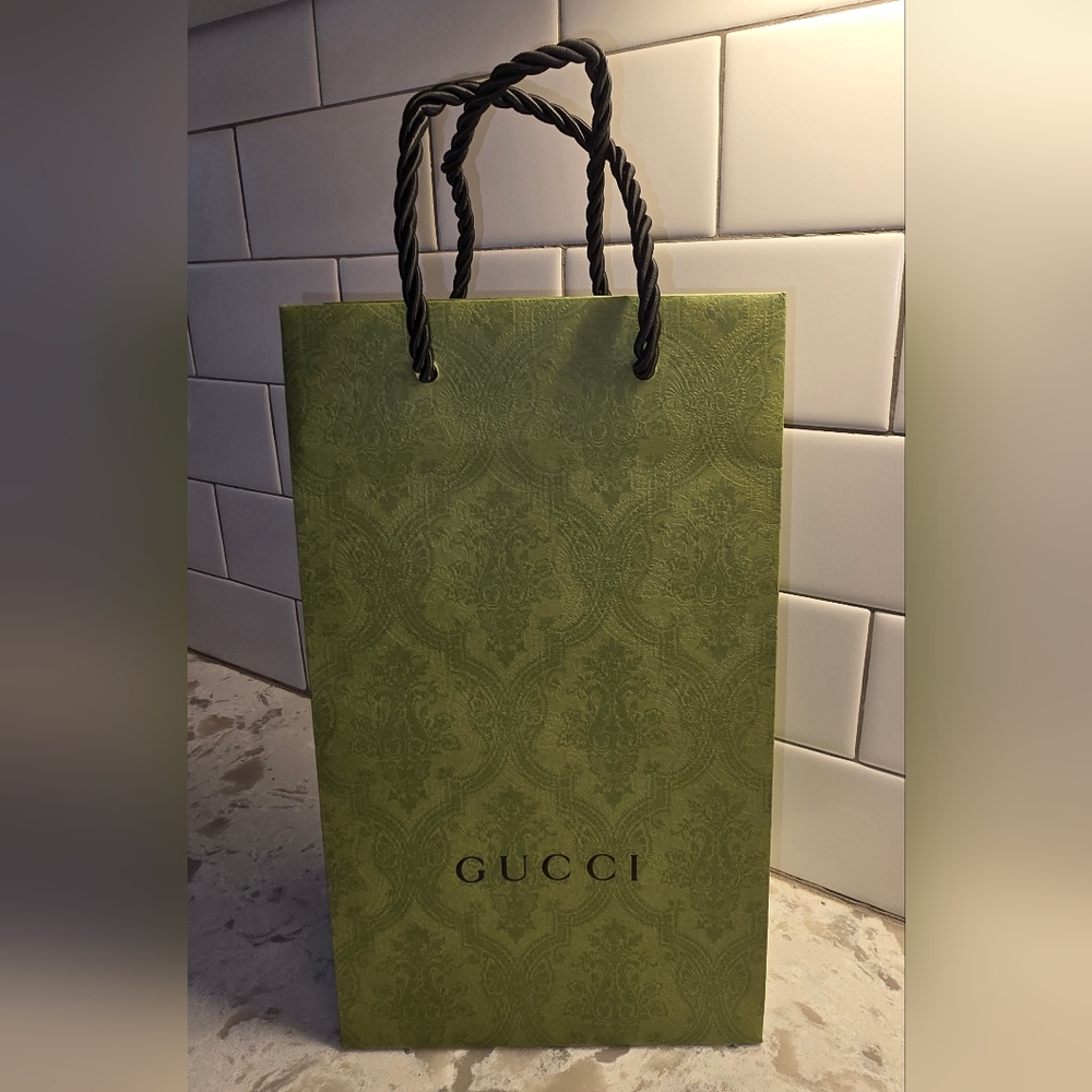 Gucci Olive Green Textured Shopping Gift Bag